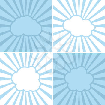 Clouds flat icons on striped background. Isolated white cloud. Vector illustration