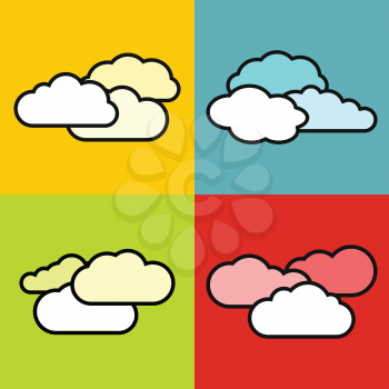 Flat cloud icons on color background. Cloudscape colourful vector illustration