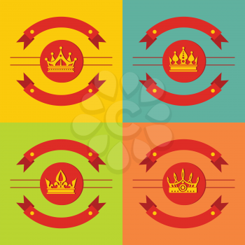Logo crown icons on color background. Royal element for king, vector illustration