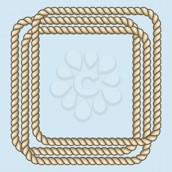 Square nautical brown ropes frame. Border string element, vector illustration
