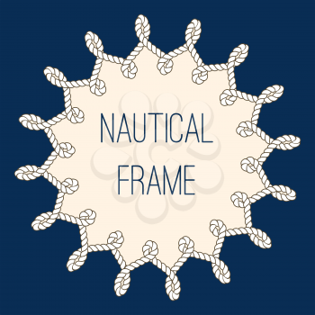 Intertwined nautical ropes frame over navy blue background. Vector illustration