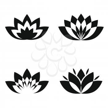 Black silhouette flowers on white background. Monochrome floral element for logotype. Vector illustration