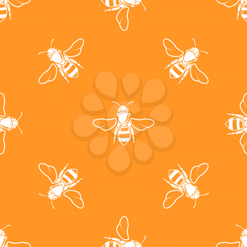 White bees orange background vector seamless pattern. Element drawing modern illustration