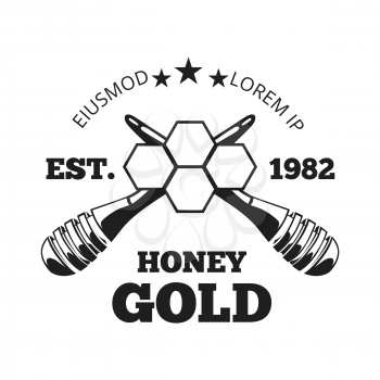 Beekeeper, honey vector label, badge, emblem in black and white. Monochrome organic sign illustration