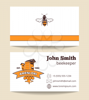 Beekeeper vector business card template. Honey and honeycomb illustration flat