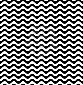 Waves seamless pattern in black and white. Background, monochrome wave texture, vector illustration