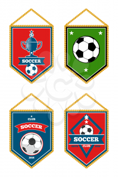 Soccer pennants set isolated white. Football flag emblem, vector illustration