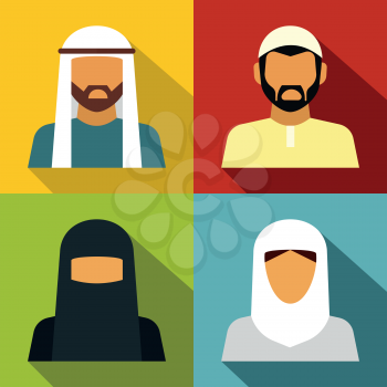 Middle Eastern people avatar on color background with long shadow. Vector illustration