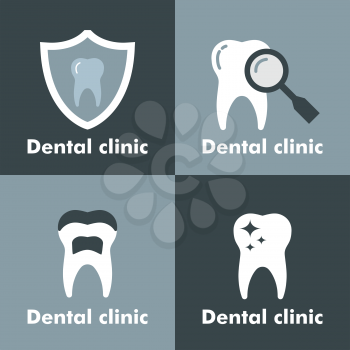 Dental clinic logo on gray background. Medical logo with tooth, vector illustration