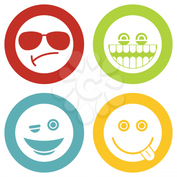 Emoji, emoticons white icons. Set of color smiley. Vector illustration