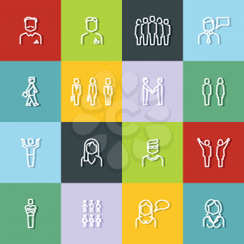 People outline icons with dark shadow on color background. Set of woman and man. Vector illustration