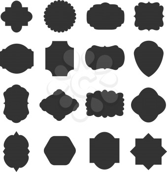 Vintage blank frames badges for emblems and labels. Set of templates black shape for logo. Vector illustration