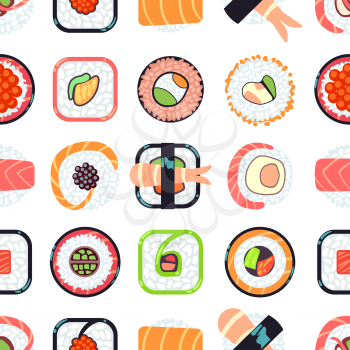 Japanese food sushi vector seamless pattern. Design background seafood illustration