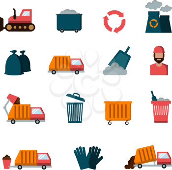 Recycling and waste flat vector icons. Service of garbage collection illustration
