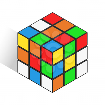 Isometric logic cube toy vector icon similar rubik cube. Color toy square object with logical construction illustration