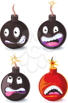 Funny cartoon wicked bombs emoji vector illustration. Animation character bomb