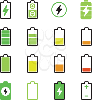 Cell phone, smartphone electric charge, battery energy vector icons. Indicator accumulator battery for phone, electric level charge of phone illustration