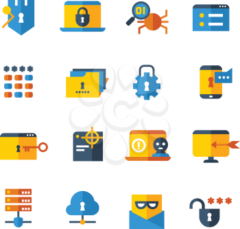 Cyber security, virus web protection vector flat icons. Protection server mail, set of icon privacy server computer security illustration