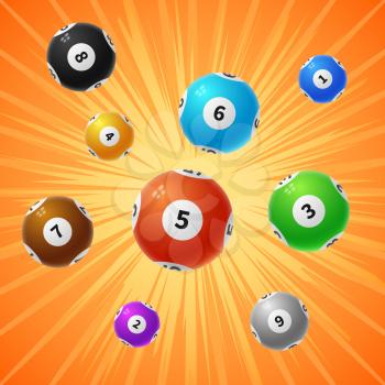Bingo lottery balls 3d gambling vector background. Game with colored sphere illustration