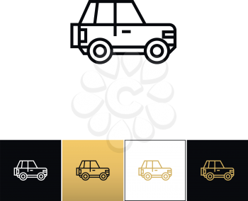 Car line sign or auto driving linear vector icon. Car line sign or auto driving linear program on black, white and gold background