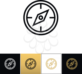 Compass symbol or discovery navigation vector icon. Compass symbol or discovery navigation program on black, white and gold background