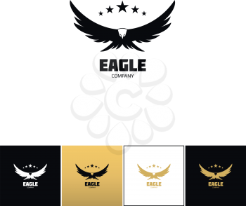 Eagle company vector icon. Eagle company program on black, white and gold background