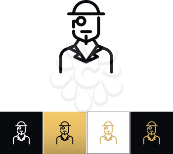 Vintage gentleman logo or retro hat man silhouette vector icon. Vintage gentleman logo or retro hat man silhouette program on black, white and gold background