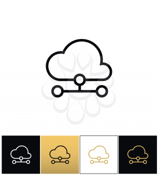 Cloud computer technology vector icon. Cloud computer technology pictograph on black, white and gold background