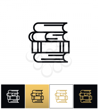 Linear books stack for study and library vector icon. Linear books stack for study and library pictograph on black, white and gold background