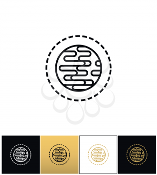 Planet abstract symbol or globe earth linear vector icon on black, white and gold backgrounds