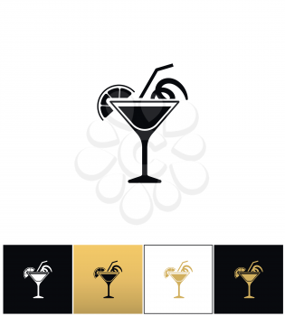Cocktail glass sign like margarita vector icons on black, white and gold backgrounds