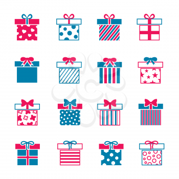 Colorful gift boxes vector icons set. Present to birthday and other holiday illustration