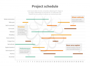 Project plan schedule chart with timeline, gantt progress vector graph. Infographic project timeline for business, structure statistical project illustration