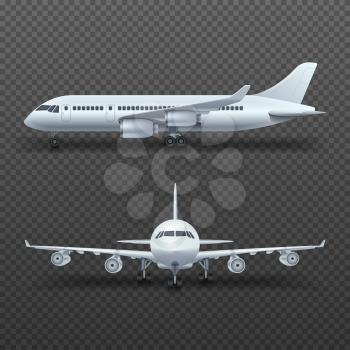Realistic 3d detail airplane, commercial jet isolated vector illustration. Airplane for travel transportation, commercial air plane passenger