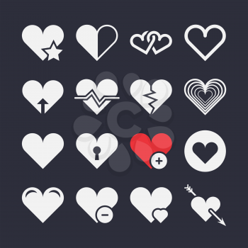 Abstract heart vector icons. Arrow in heart, love and heartbeat illustration
