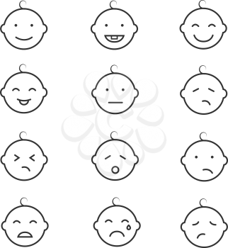 Baby smile baby face baby emoticons vector icons. Child laugh and cry illustration