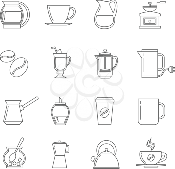 Coffee thin line vector icons set. Tasty latte with sugar, hot beverage in linear style illustration
