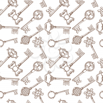 Vintage lock and key for door vector seamless pattern background. Antique and filigree metal keys illustration