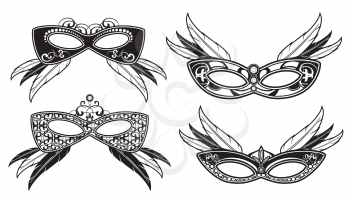 Veneto masquerade masks with lace luxury pattern vector. Carnival venetian mask for face illustration