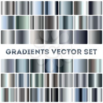 Silver, steel, chrome gradients vector set. Aluminum panel square illustration