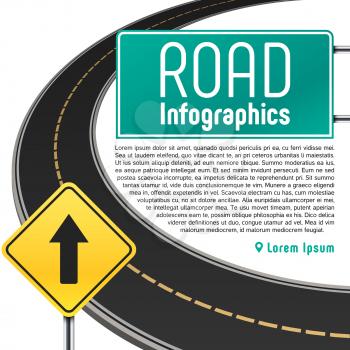 Road trip map vector infographics. Banner with information to highway illustration