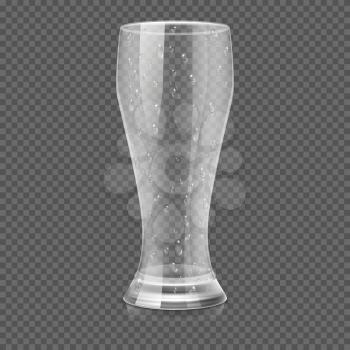 Empty beer glass cup isolated on transparent checkered background vector illustration. Transparent mug for beverage and water