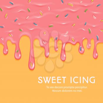 Dripping pink sweet donut glaze vector background. Cream dessert tasty illustration