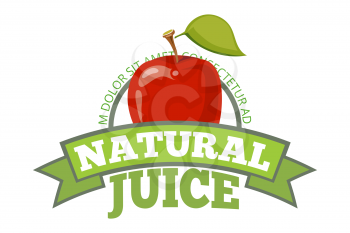 Natural apple juice logo, label or badge with ribbon. Vector illustration