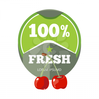 Natural organic fruits logo, label, badge template with pair of cherries. Vector illustration