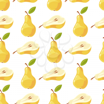 Vector pears and slices seamless pattern. Natural organic fruits illustration