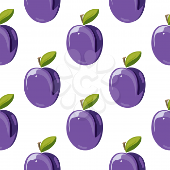 Blue plum fruits with green leaves vector seamless pattern illustration