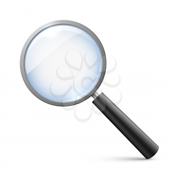 Magnifying glass isolated on white vector illustration. Tool to magnify, research and analysis