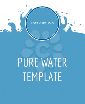 Pure water vector template in blue and white color. Fresh wet clear illustration