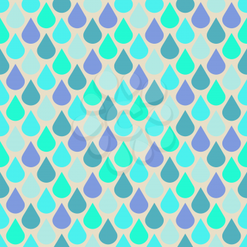 Teal and purple water drops seamless pattern. Abstract rain wallpaper, vector illustration